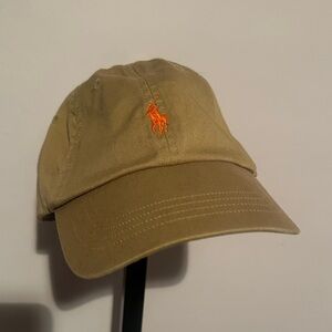 Ralph Lauren Khaki Cap with Vibrant Orange Logo